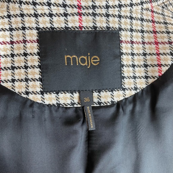 MAJE PRINCE OF WALES CHECKED TWILL TRENCH COAT IN BEIGE FR 36 US 4 - Picture 7 of 11